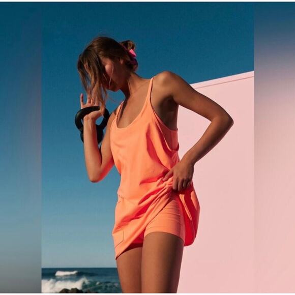 Free People Movement Bright Orange Hot Shot Mini Dress Romper Size Large - Picture 2 of 12